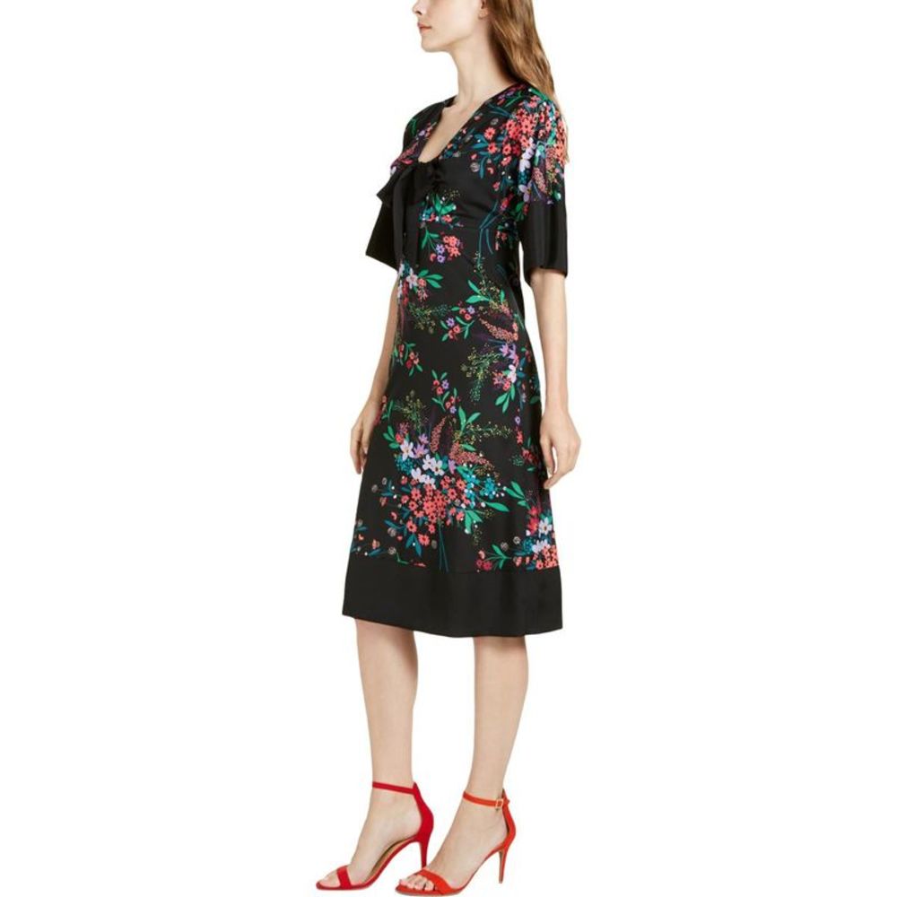 Trina Trina Turk Womens Black Midi Floral Print Tunic Dress NWT
